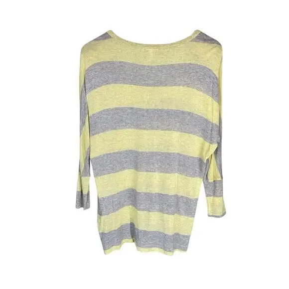 SOFT Joie Gray Yellow Stripe Y2K 2000s Layering 3/4 Sleeve Cozy Top Shirt - Picture 9 of 12